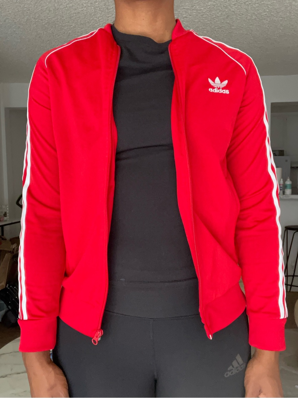 Adidas Originals Red Track Jacket Full Zip Three Stripes Womens